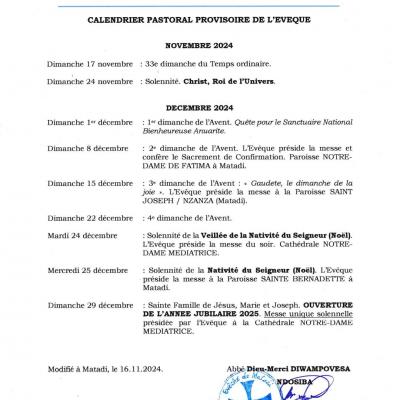 Calendrier modifie